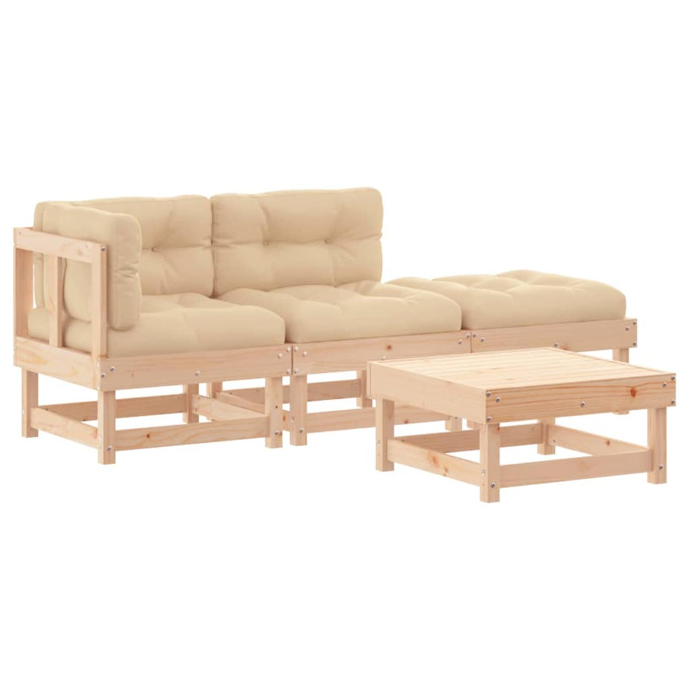 Set Mobilier De Grădină Cu Perne, 4 Piese, Lemn Masiv