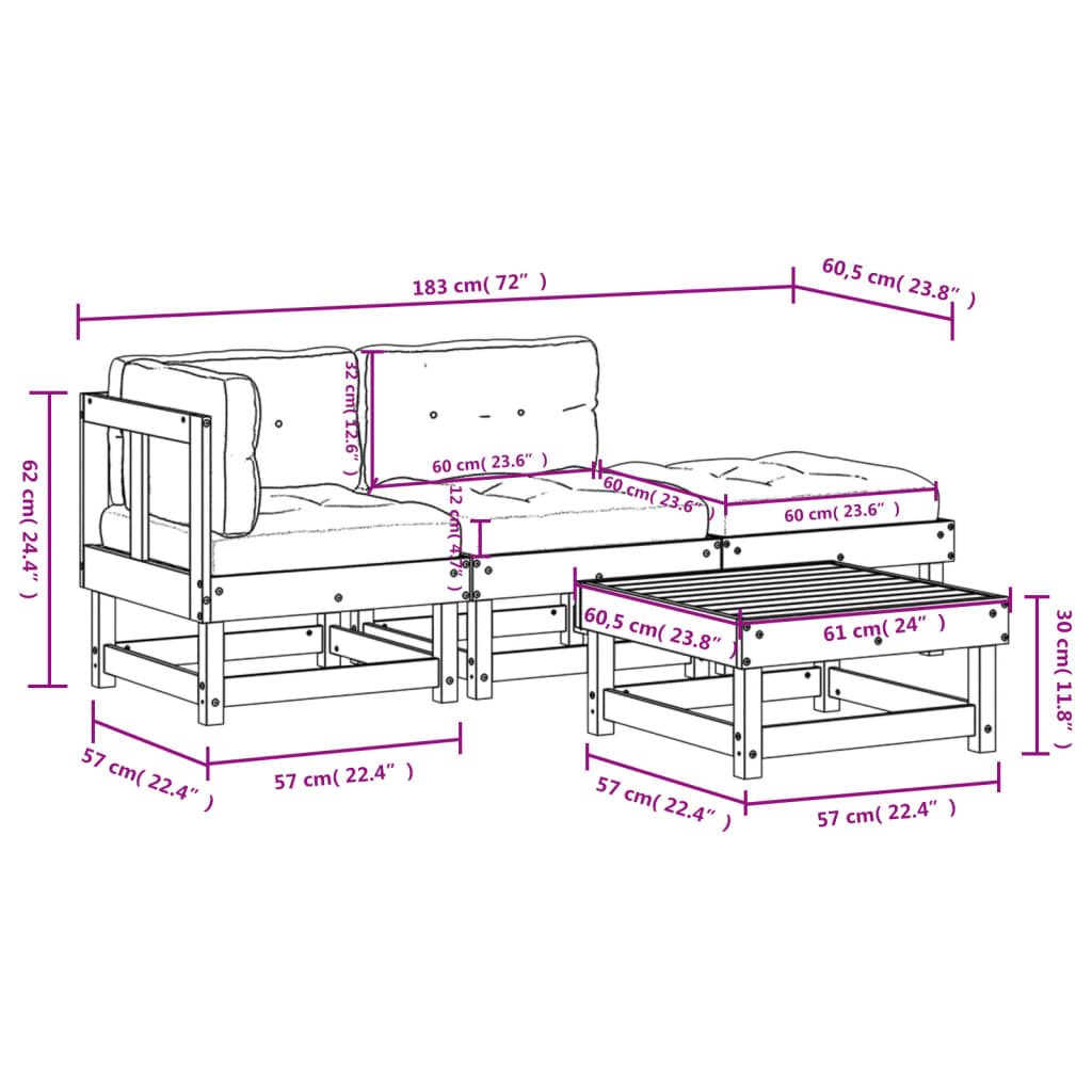 Set Mobilier De Grădină Cu Perne, 4 Piese, Lemn Masiv