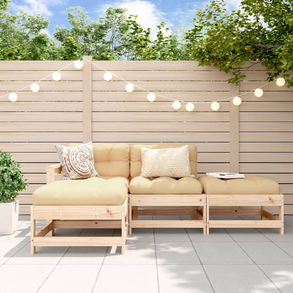 Set Mobilier De Grădină Cu Perne, 4 Piese, Alb, Lemn Masiv