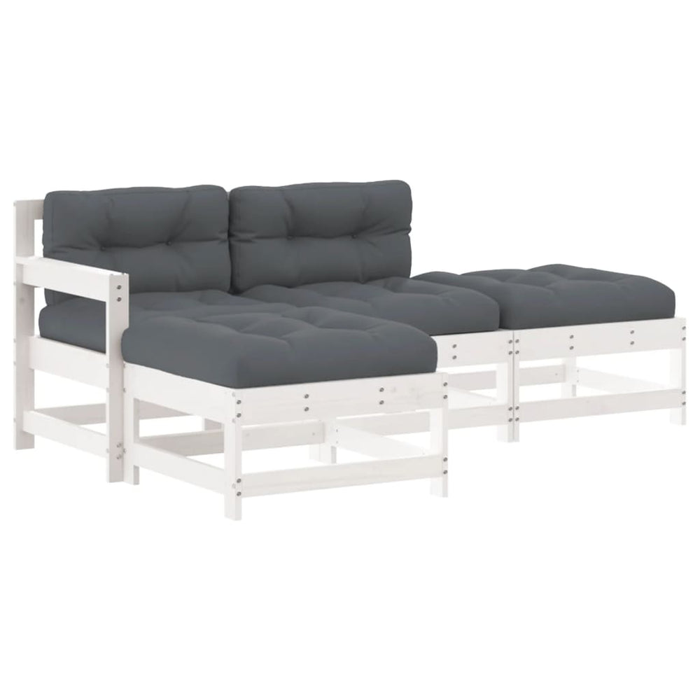 Set Mobilier De Grădină Cu Perne, 4 Piese, Alb, Lemn Masiv