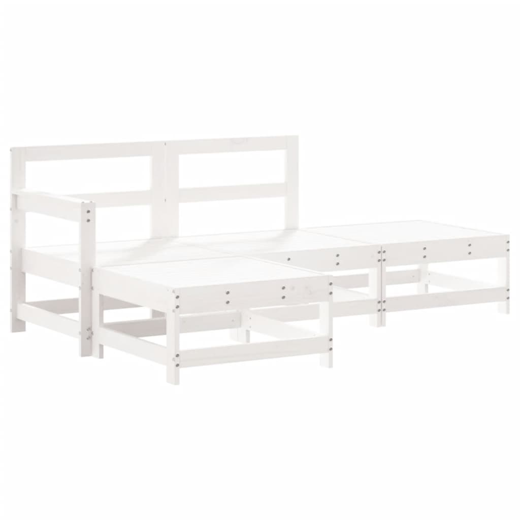 Set Mobilier De Grădină Cu Perne, 4 Piese, Alb, Lemn Masiv