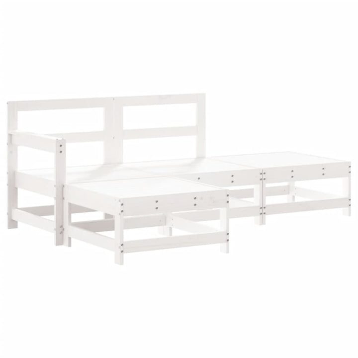 Set Mobilier De Grădină Cu Perne, 4 Piese, Alb, Lemn Masiv