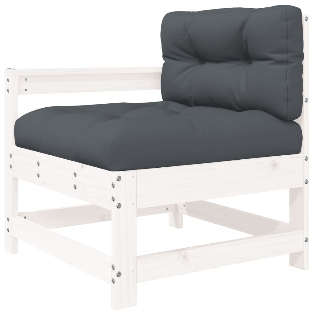 Set Mobilier De Grădină Cu Perne, 4 Piese, Alb, Lemn Masiv