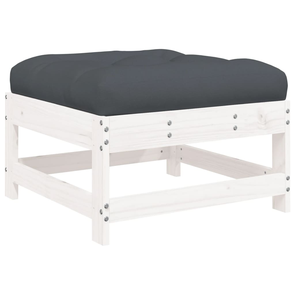 Set Mobilier De Grădină Cu Perne, 4 Piese, Alb, Lemn Masiv