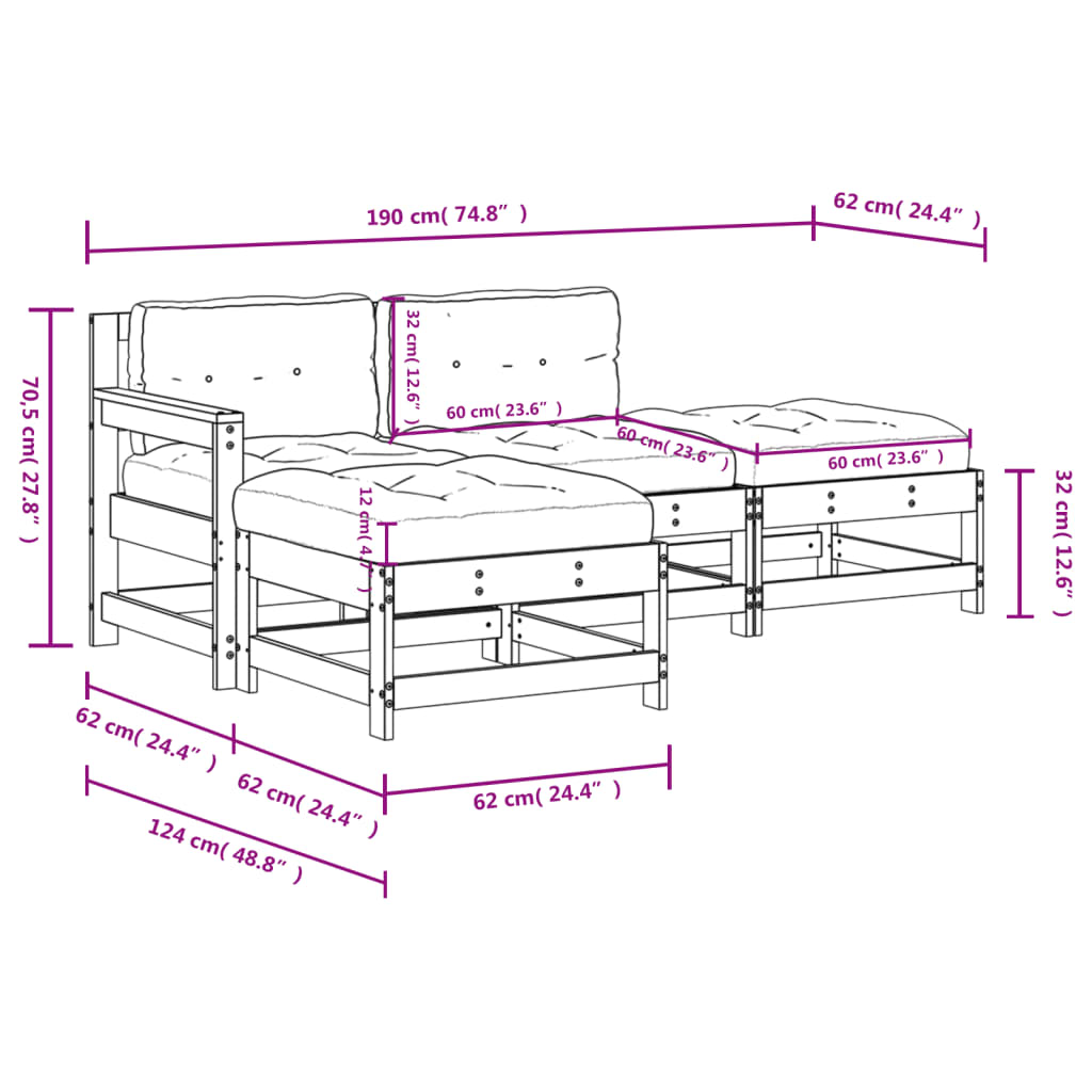 Set Mobilier De Grădină Cu Perne, 4 Piese, Alb, Lemn Masiv