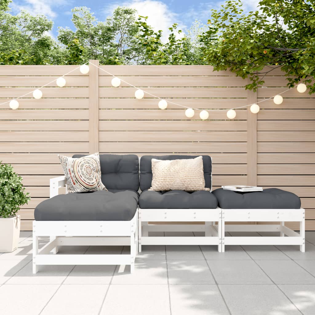 Set Mobilier De Grădină Cu Perne, 4 Piese, Alb, Lemn Masiv