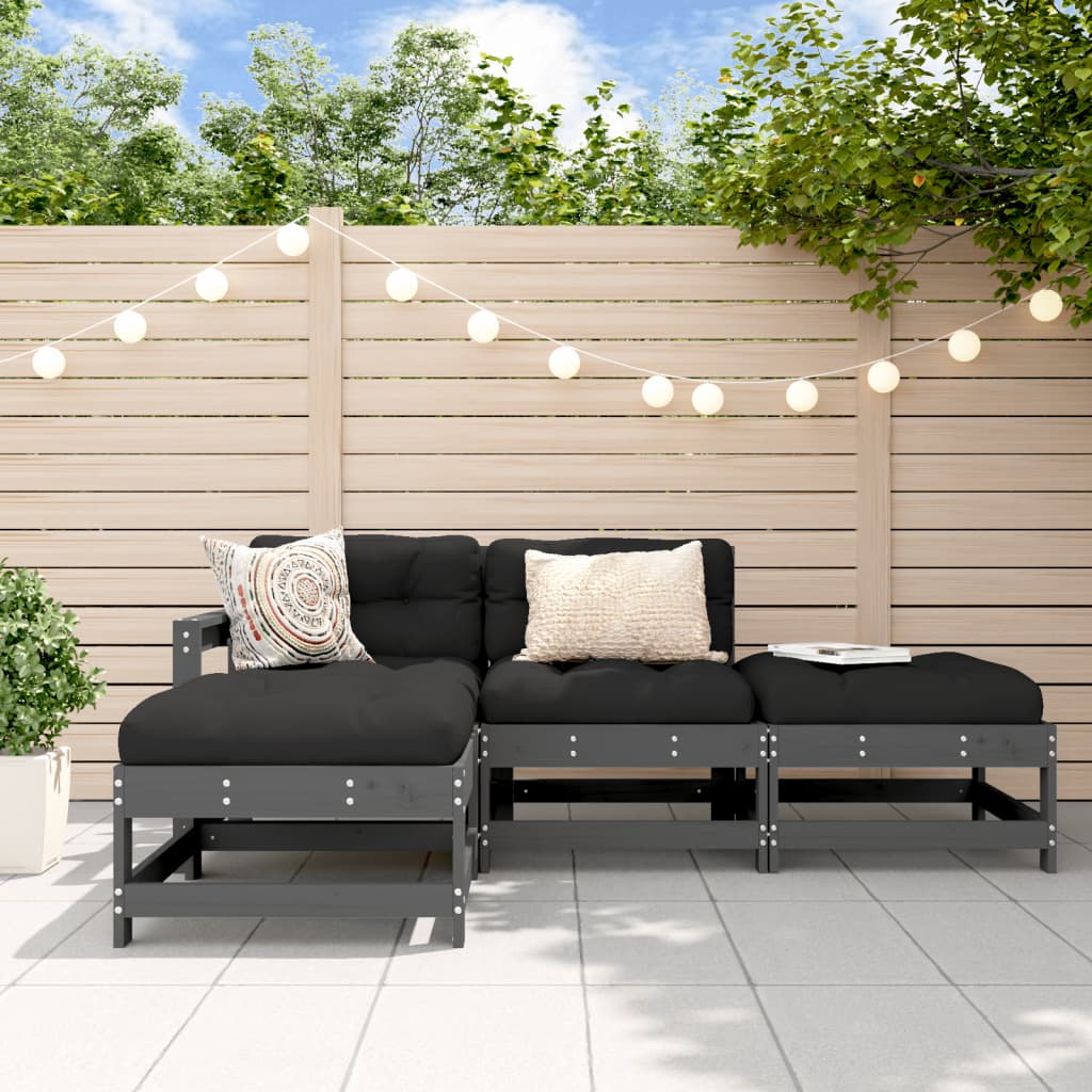 Set Mobilier De Grădină Cu Perne, 4 Piese, Alb, Lemn Masiv