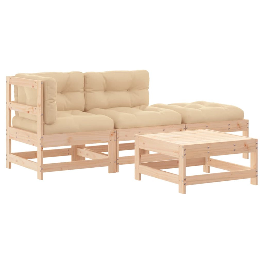 Set Mobilier De Grădină Cu Perne, 4 Piese, Lemn Masiv