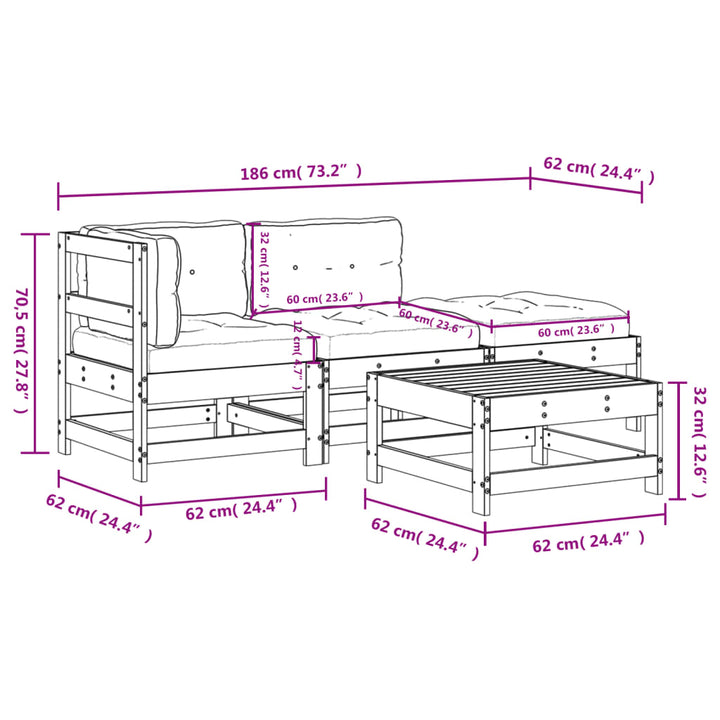 Set Mobilier De Grădină Cu Perne, 4 Piese, Lemn Masiv
