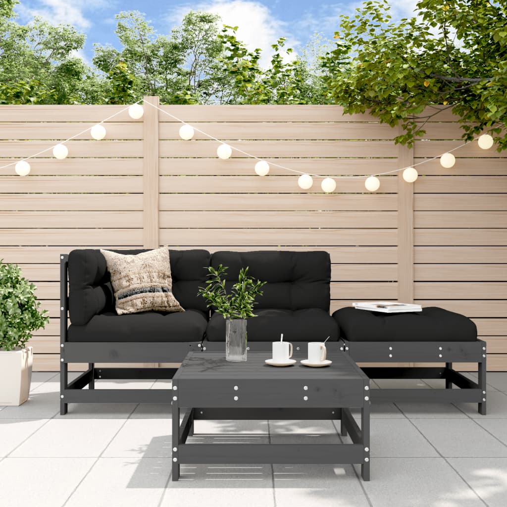 Set Mobilier De Grădină Cu Perne, 4 Piese, Lemn Masiv