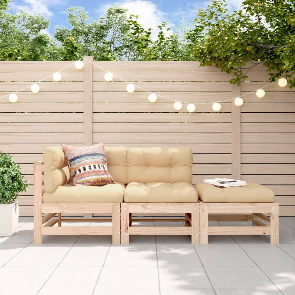 Set Mobilier De Grădină Cu Perne, 3 Piese, Alb, Lemn Masiv