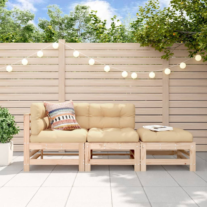 Set Mobilier De Grădină Cu Perne, 3 Piese, Alb, Lemn Masiv