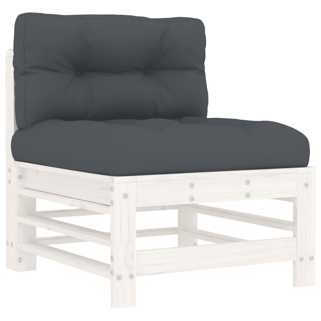 Set Mobilier De Grădină Cu Perne, 3 Piese, Alb, Lemn Masiv