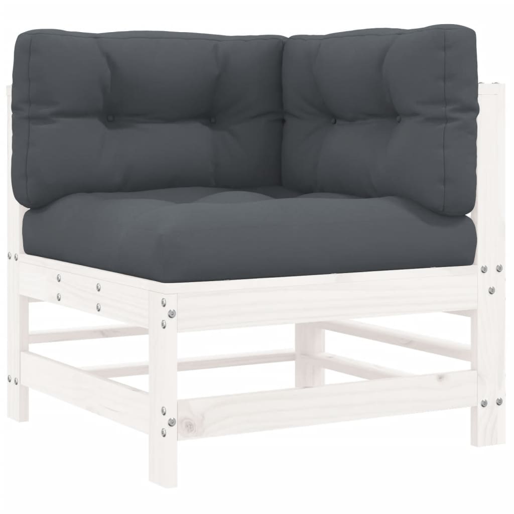 Set Mobilier De Grădină Cu Perne, 3 Piese, Alb, Lemn Masiv