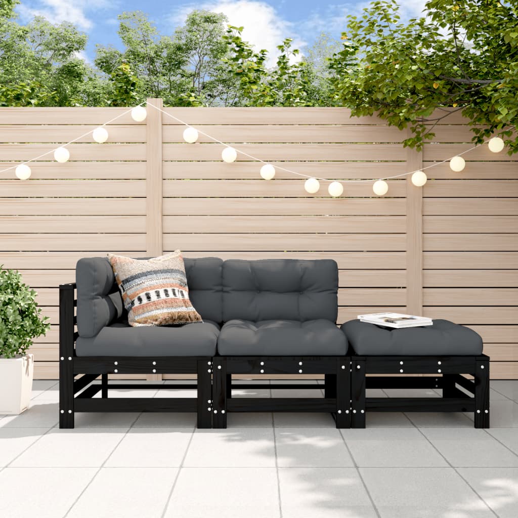 Set Mobilier De Grădină Cu Perne, 3 Piese, Alb, Lemn Masiv