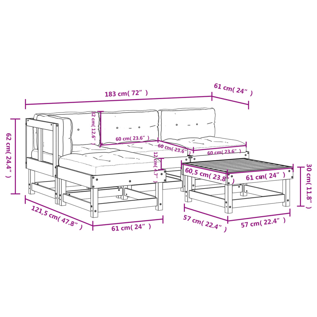 Set Mobilier De Grădină Cu Perne, 5 Piese, Lemn Masiv