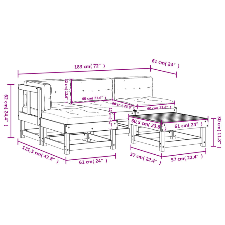 Set Mobilier De Grădină Cu Perne, 5 Piese, Lemn Masiv