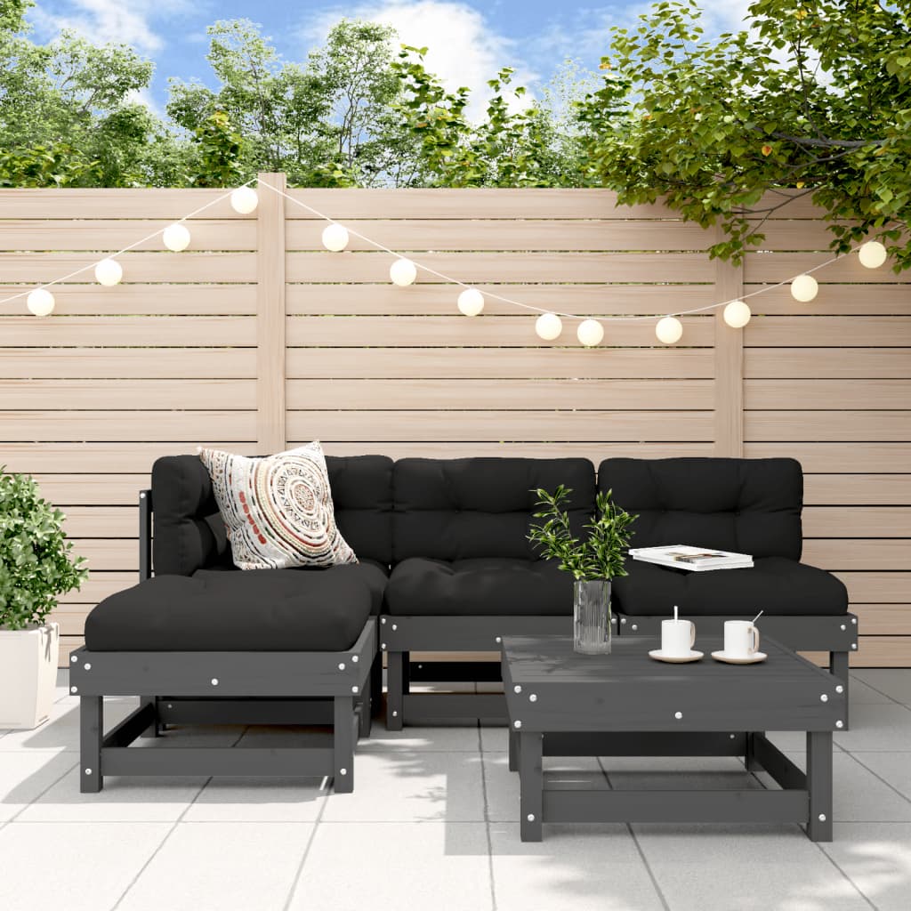 Set Mobilier De Grădină Cu Perne, 5 Piese, Lemn Masiv