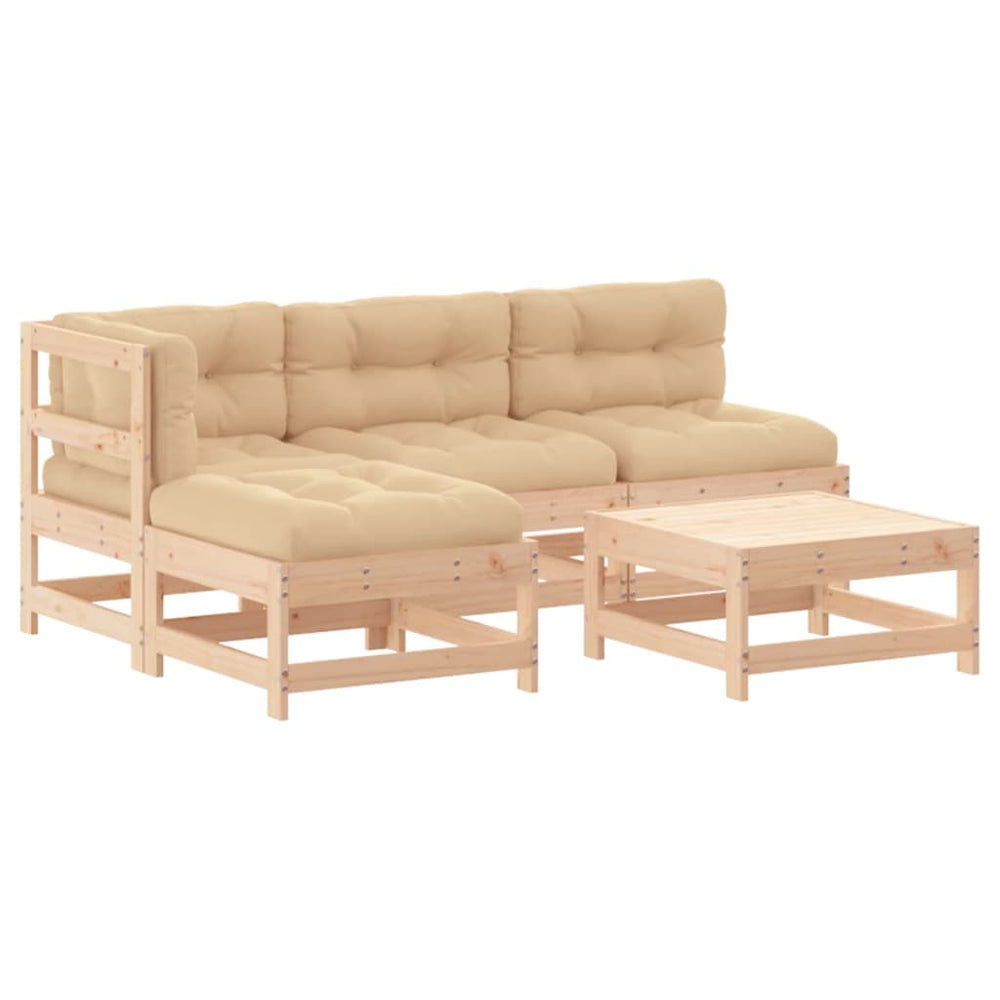Set Mobilier De Grădină Cu Perne, 5 Piese, Lemn Masiv