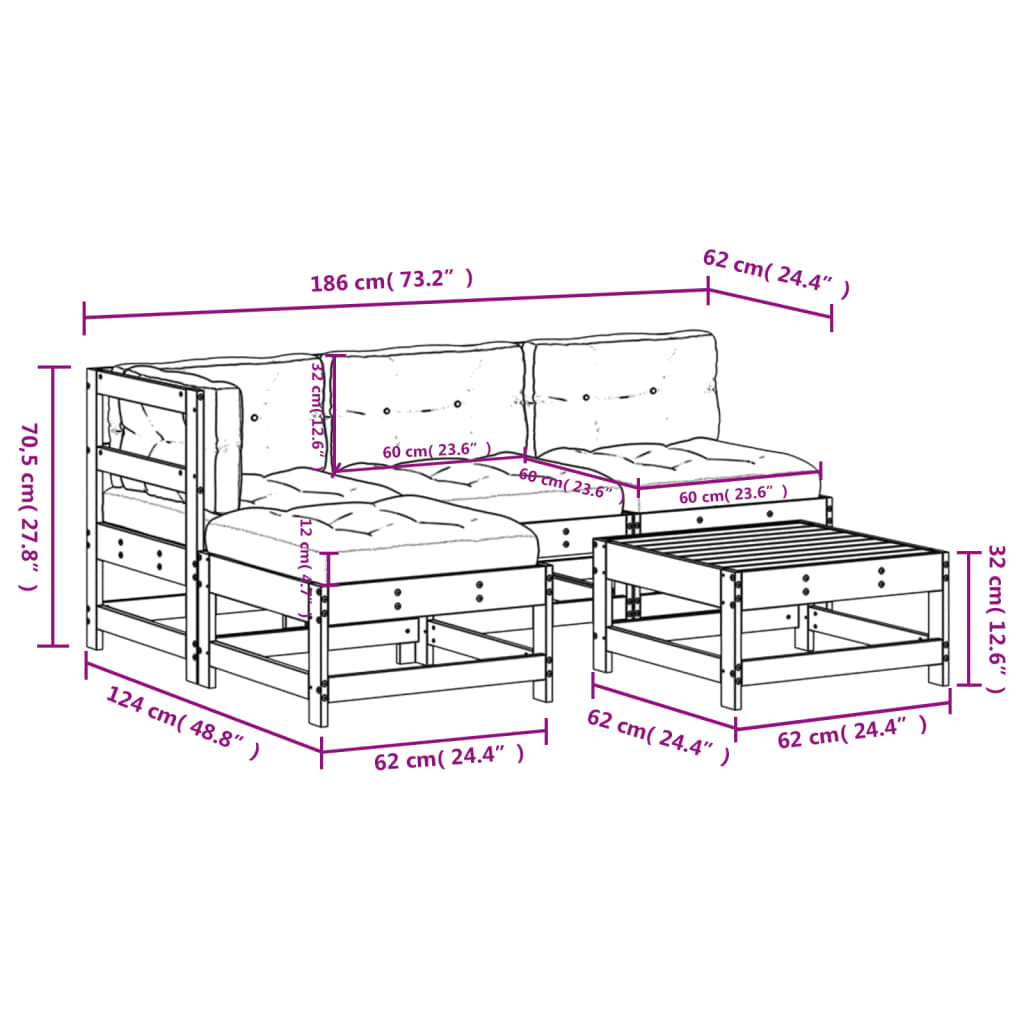 Set Mobilier De Grădină Cu Perne, 5 Piese, Lemn Masiv