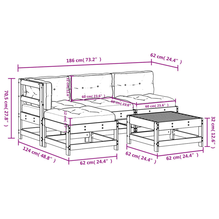 Set Mobilier De Grădină Cu Perne, 5 Piese, Lemn Masiv