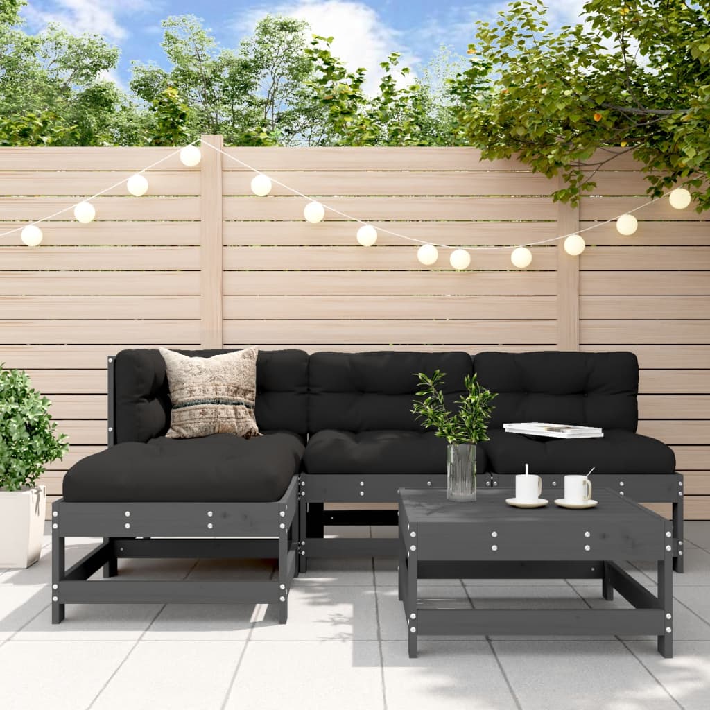 Set Mobilier De Grădină Cu Perne, 5 Piese, Lemn Masiv