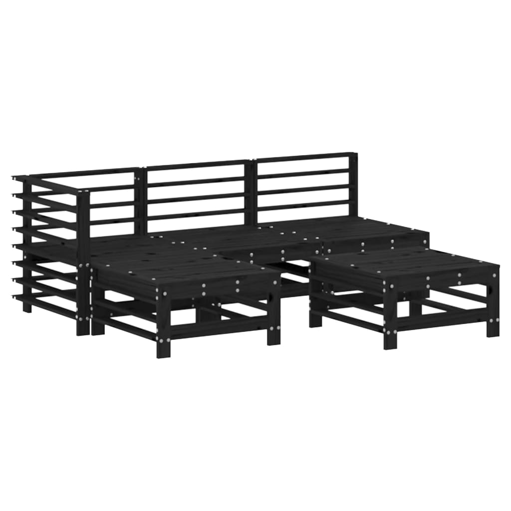 Set Mobilier De Grădină Cu Perne, 5 Piese, Negru, Lemn Masiv