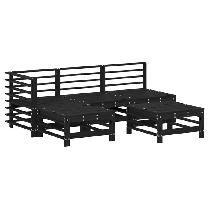 Set Mobilier De Grădină Cu Perne, 5 Piese, Negru, Lemn Masiv