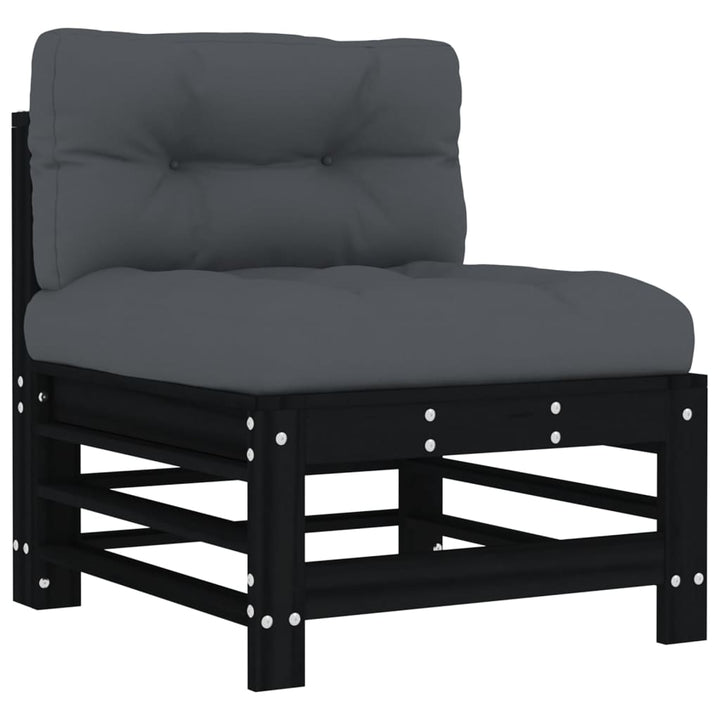 Set Mobilier De Grădină Cu Perne, 5 Piese, Negru, Lemn Masiv