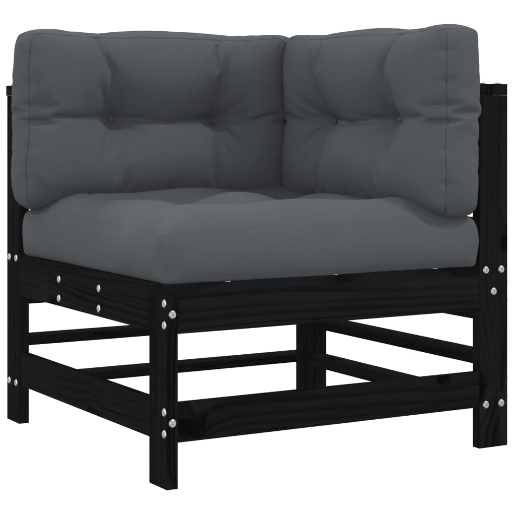 Set Mobilier De Grădină Cu Perne, 5 Piese, Negru, Lemn Masiv