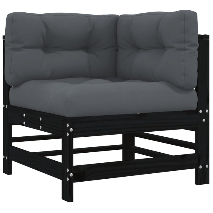 Set Mobilier De Grădină Cu Perne, 5 Piese, Negru, Lemn Masiv