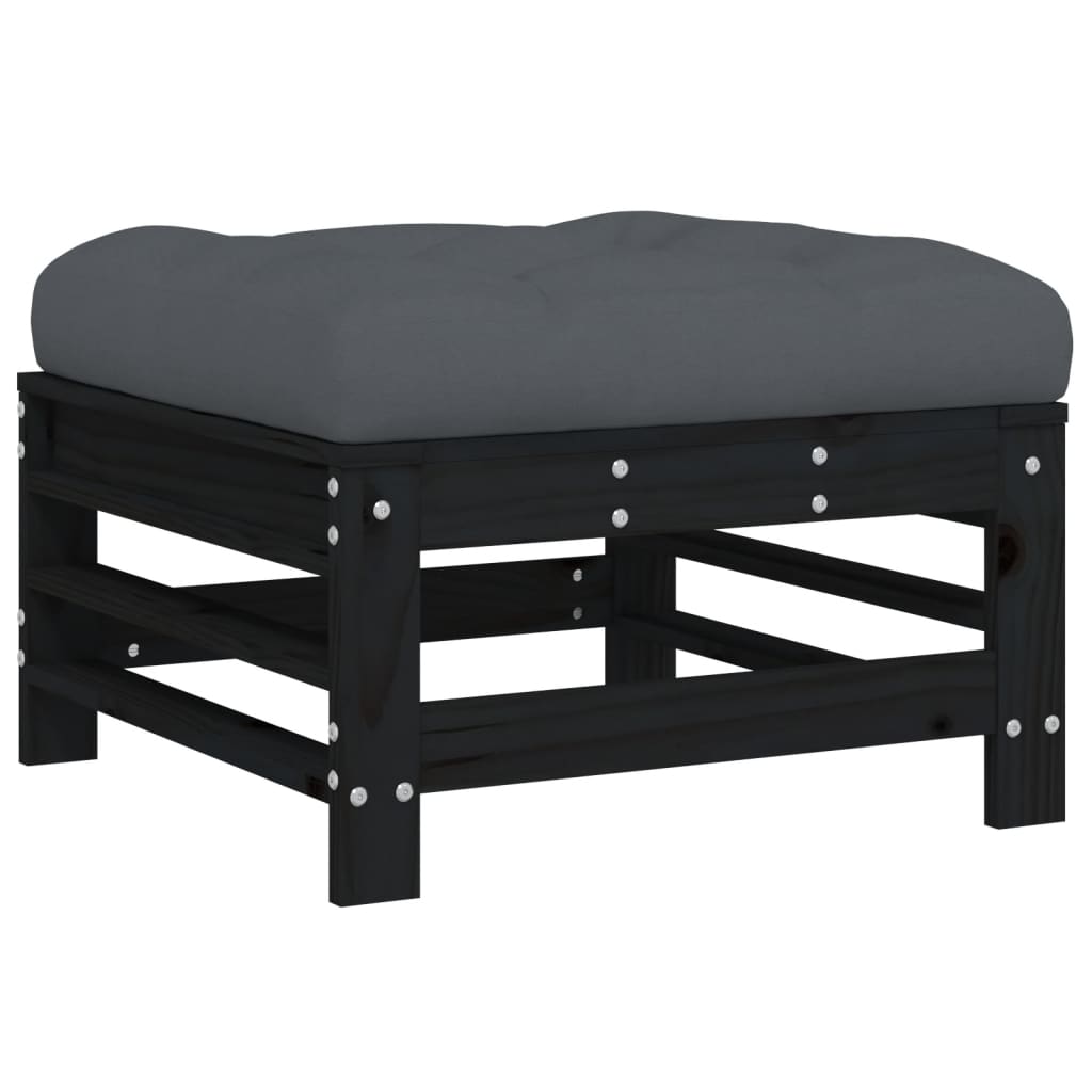 Set Mobilier De Grădină Cu Perne, 5 Piese, Negru, Lemn Masiv