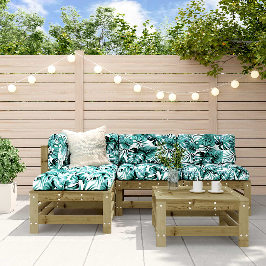 Set Mobilier De Grădină Cu Perne, 5 Piese, Negru, Lemn Masiv