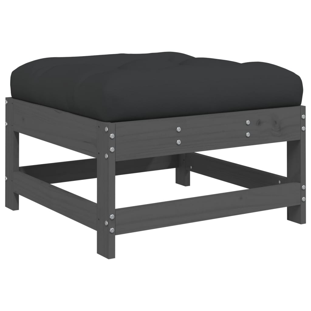 Set Mobilier Grădină Cu Perne, 10 Piese, Gri, Lemn Masiv