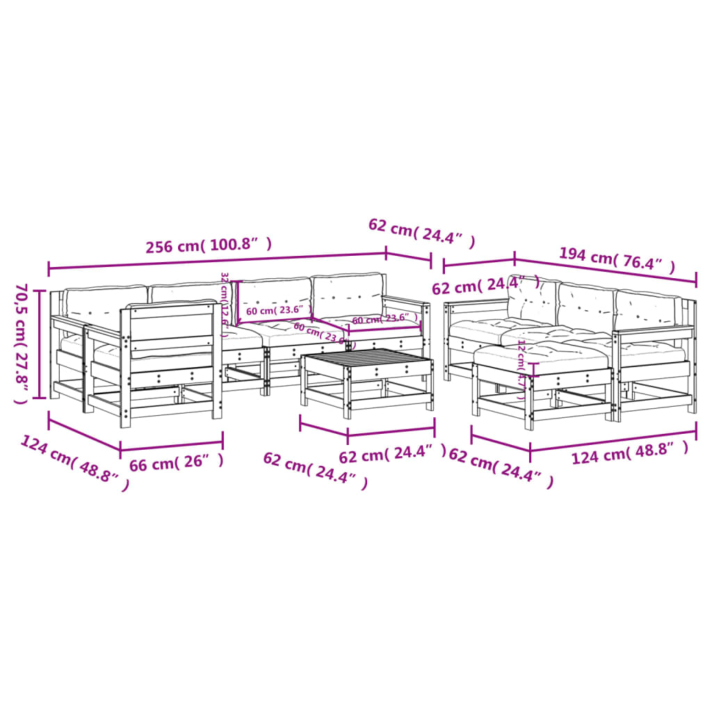 Set Mobilier Grădină Cu Perne, 10 Piese, Gri, Lemn Masiv