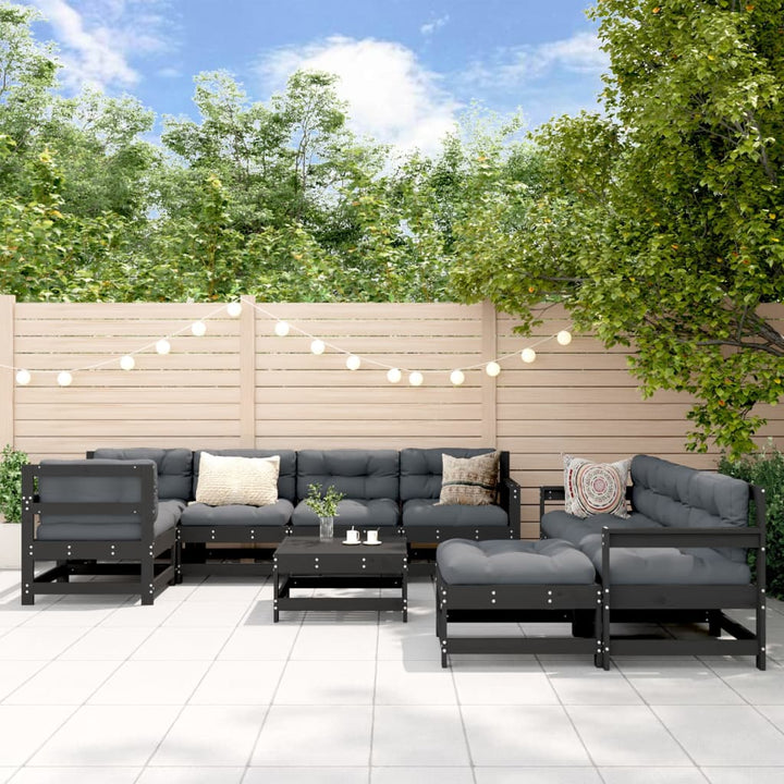 Set Mobilier Grădină Cu Perne, 10 Piese, Gri, Lemn Masiv