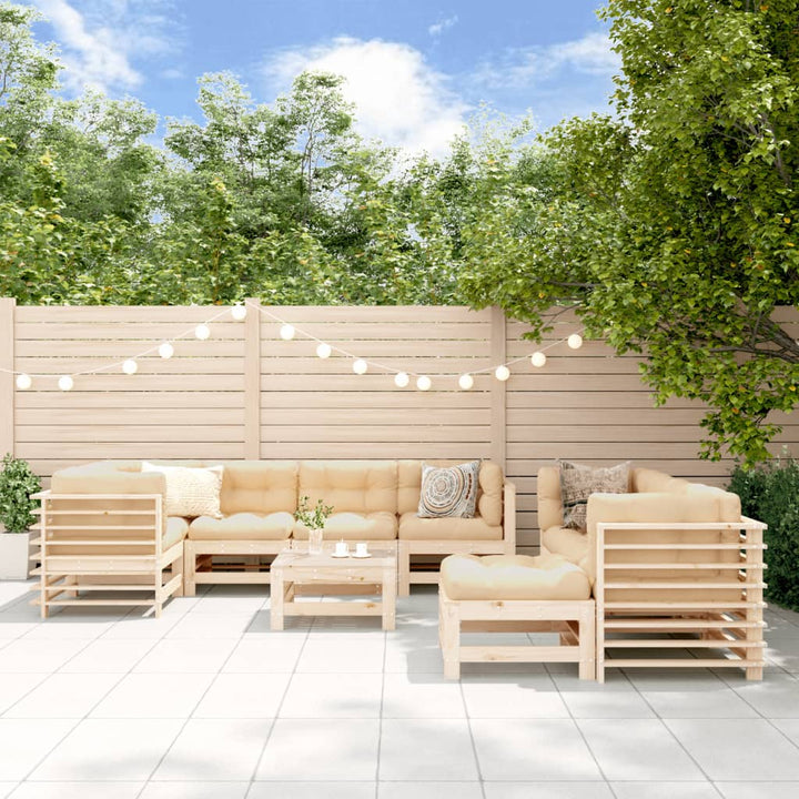 Set Mobilier De Grădină Cu Perne, 10 Piese, Lemn De Pin Tratat