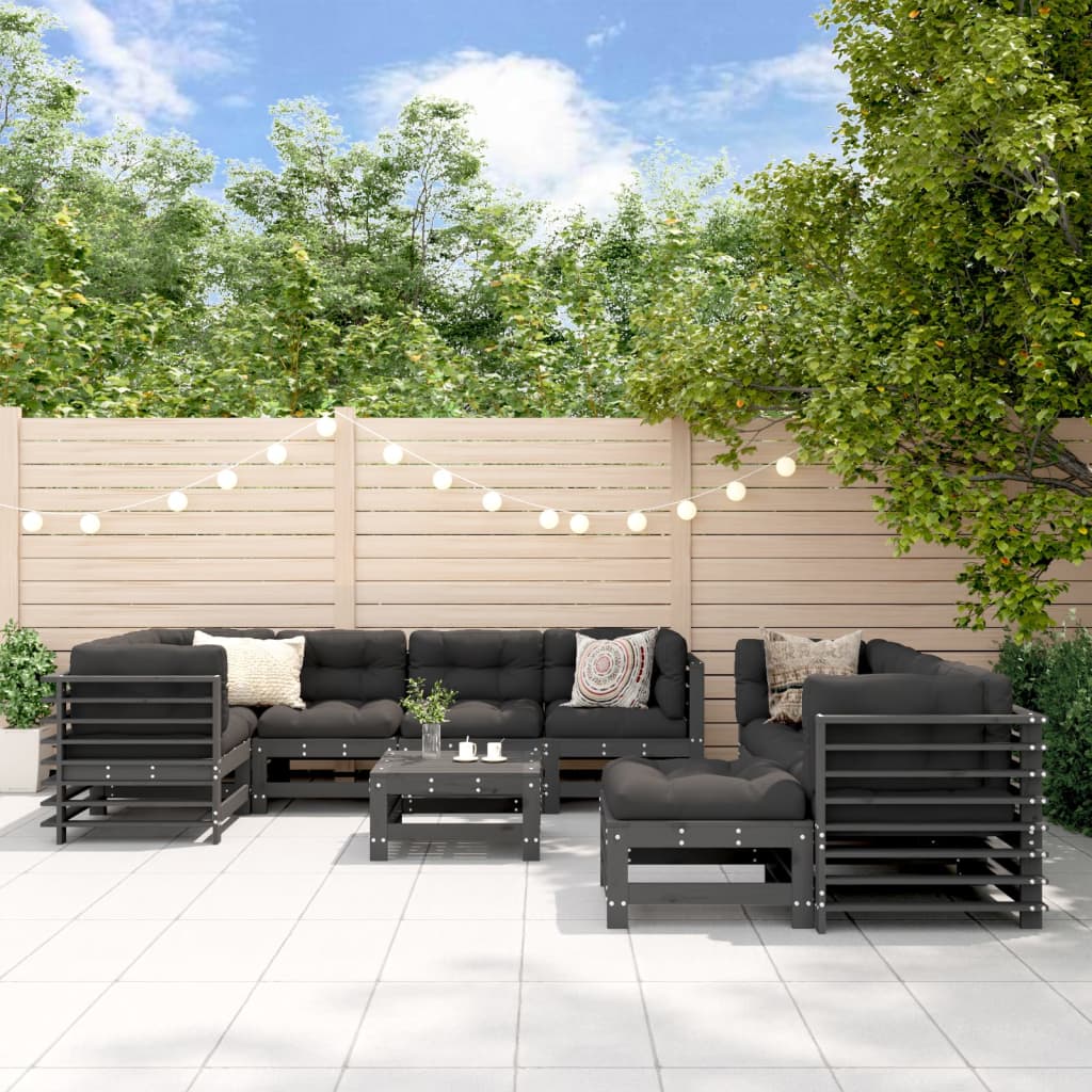 Set Mobilier De Grădină Cu Perne, 10 Piese, Lemn De Pin Tratat