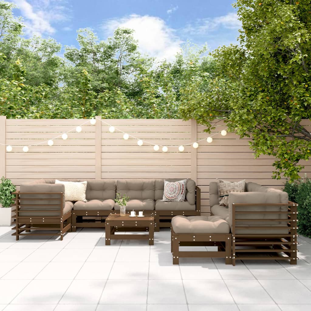 Set Mobilier De Grădină Cu Perne, 10 Piese, Lemn De Pin Tratat