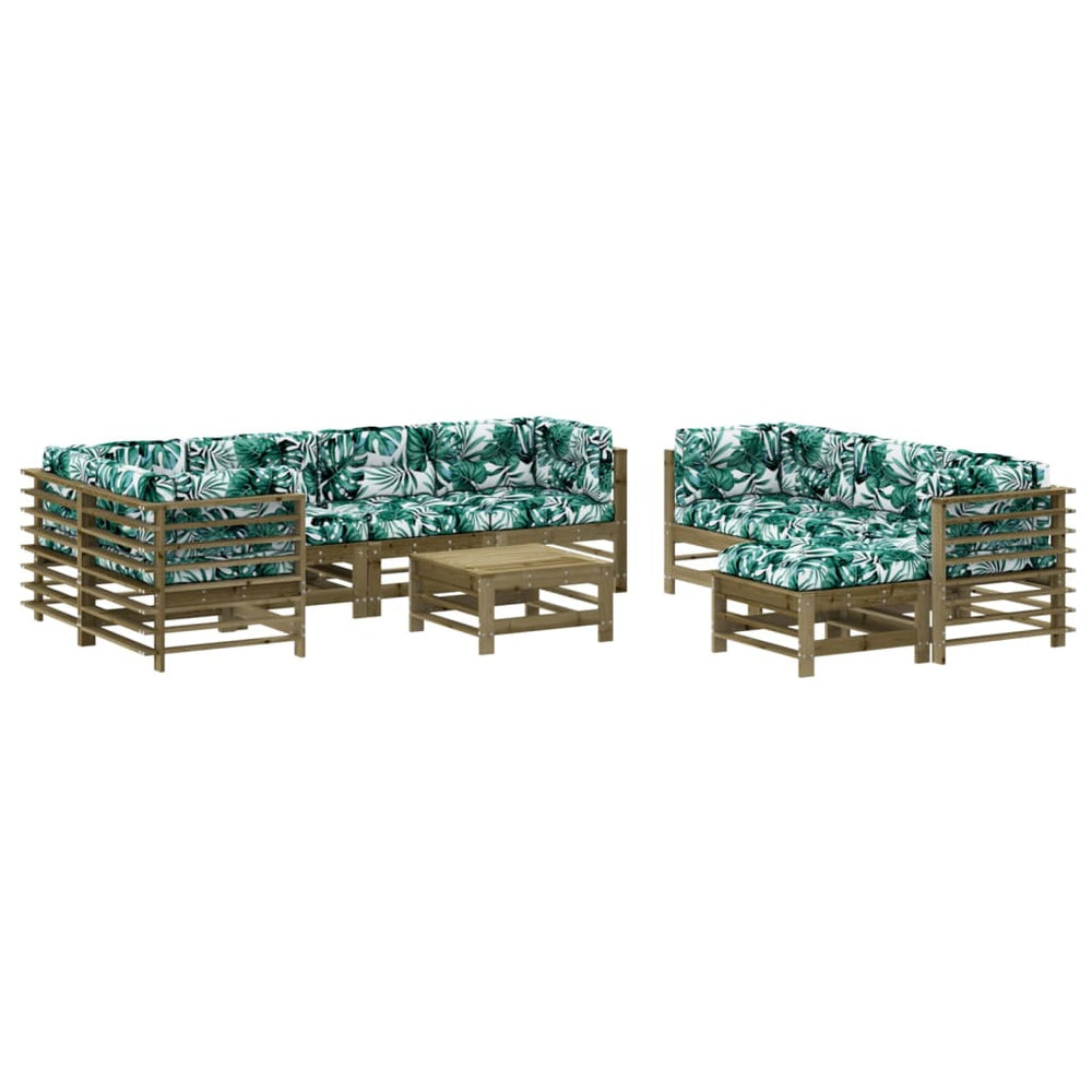 Set Mobilier De Grădină Cu Perne, 10 Piese, Lemn De Pin Tratat