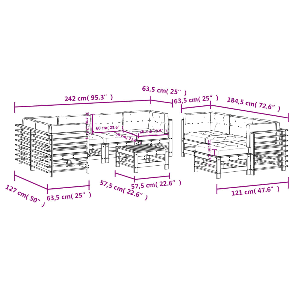 Set Mobilier De Grădină Cu Perne, 10 Piese, Lemn De Pin Tratat