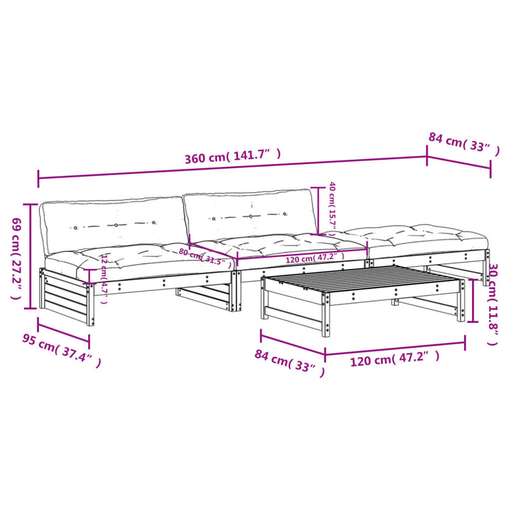Set Mobilier De Grădină Cu Perne, 4 Piese, Lemn Masiv