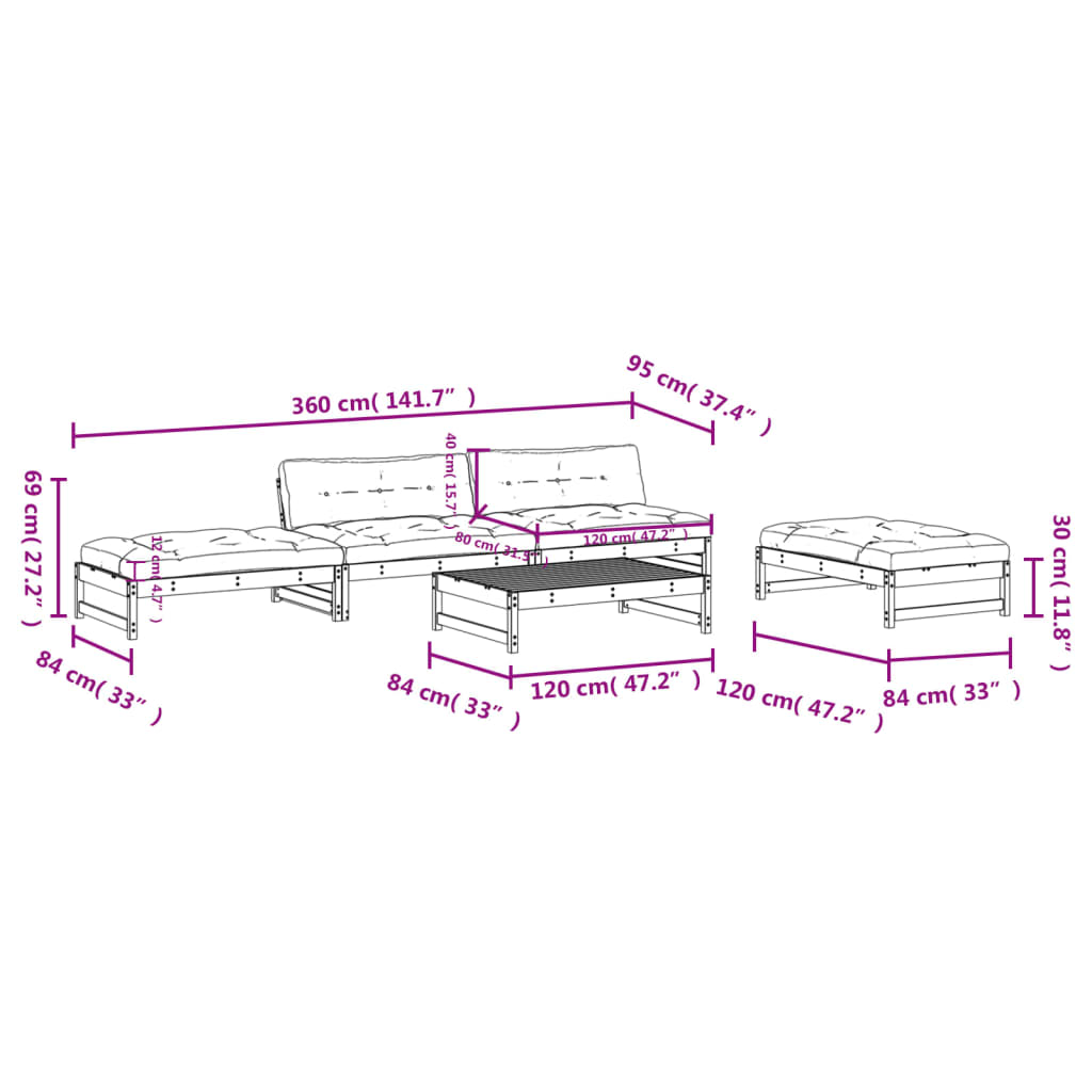 Set Mobilier De Grădină Cu Perne, 5 Piese, Lemn Masiv