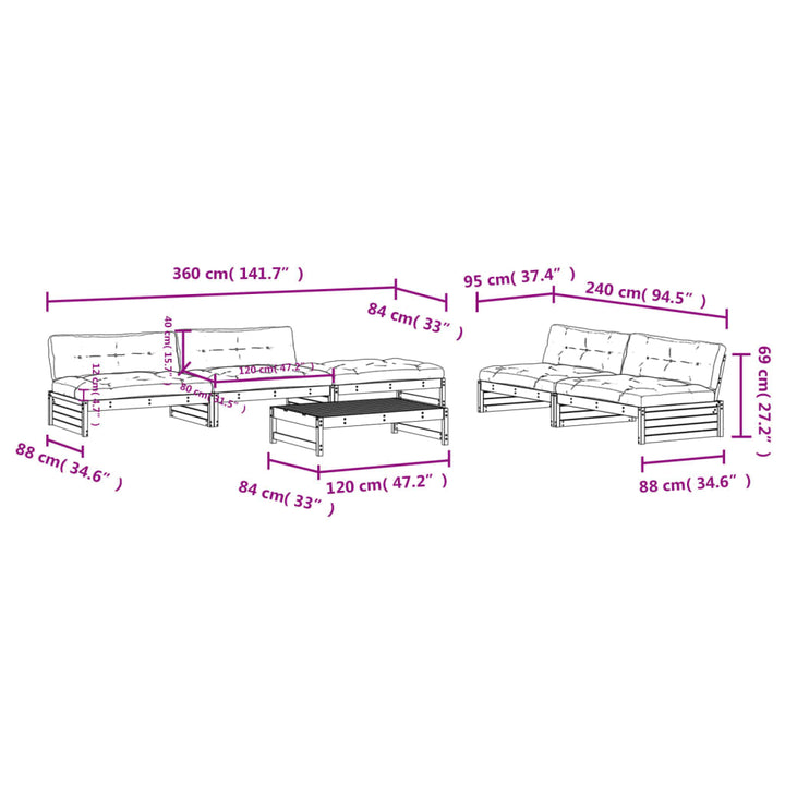 Set Mobilier Relaxare De Grădină & Perne 6 Piese Lemn Masiv Pin
