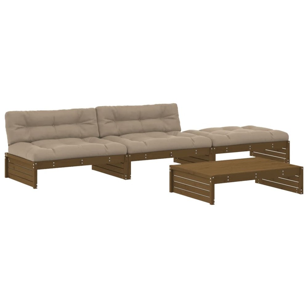 Set Mobilier Grădină Cu Perne, 4 Piese, Maro Miere, Lemn Masiv