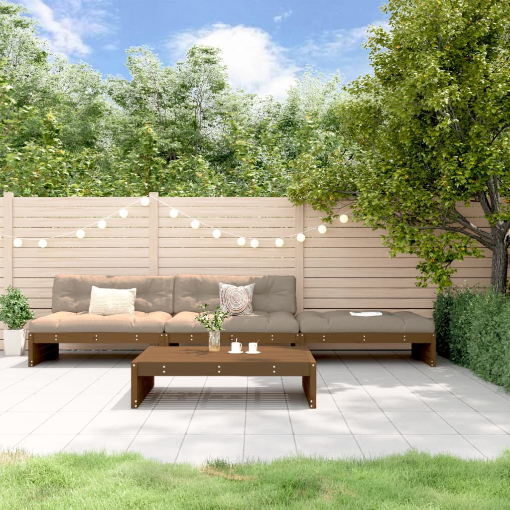 Set Mobilier Grădină Cu Perne, 4 Piese, Maro Miere, Lemn Masiv
