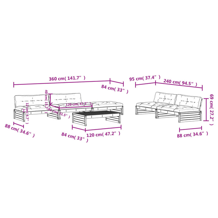 Set Mobilier De Grădină Cu Perne, 6 Piese, Lemn De Pin Tratat