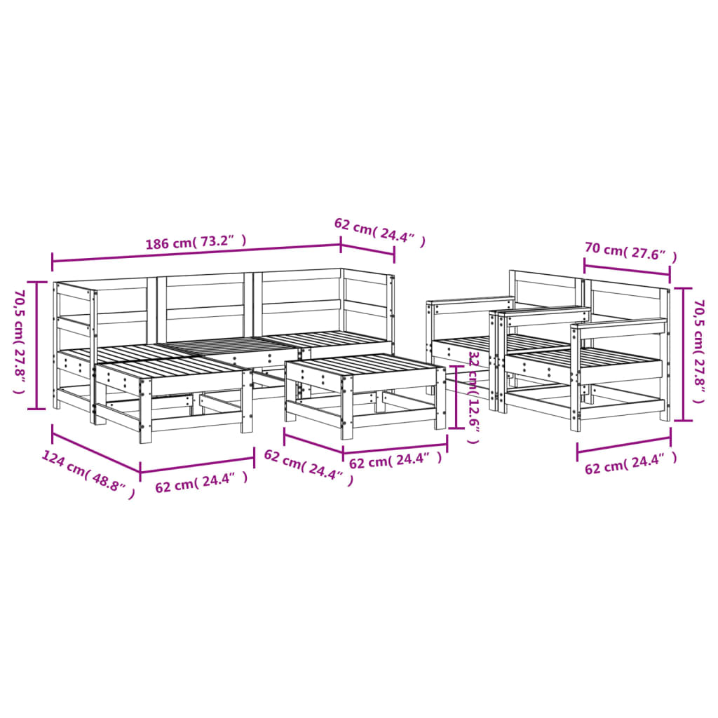 Set Mobilier De Grădină, 7 Piese, , Lemn Masiv De Pin
