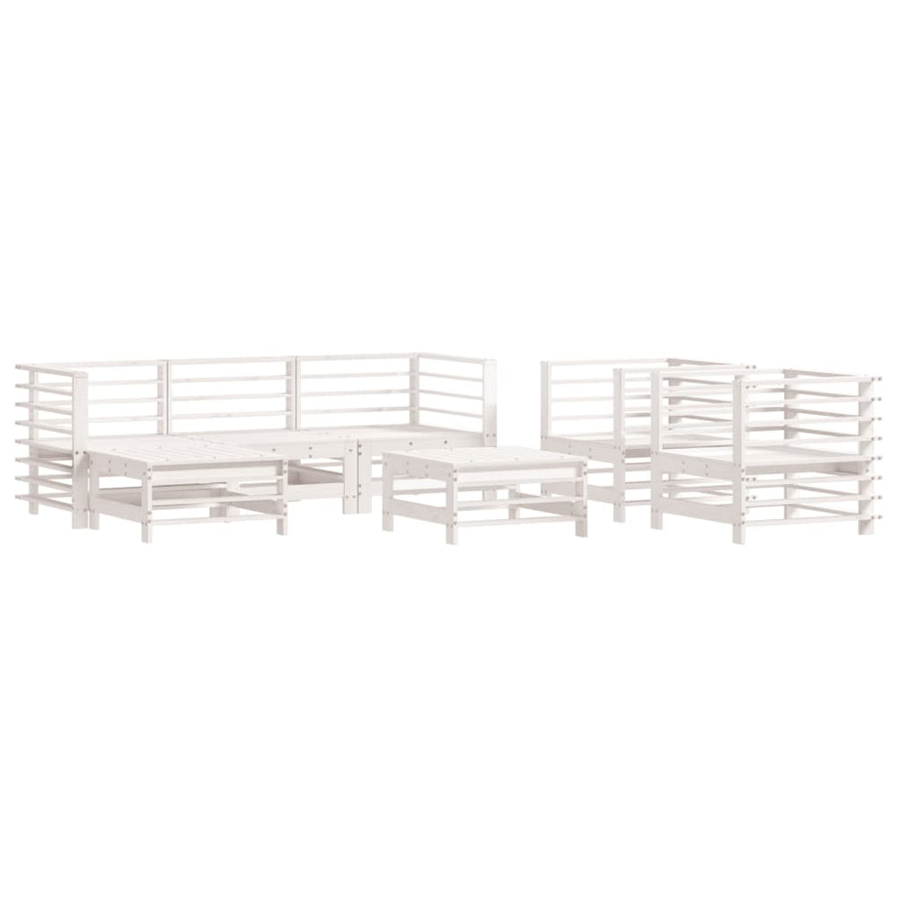 Set Mobilier De Grădină, 7 Piese, Alb, Lemn Masiv De Pin