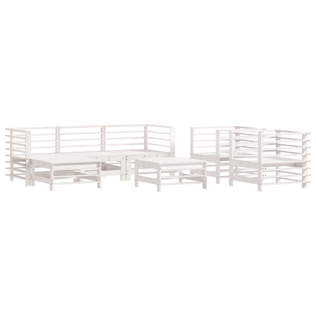 Set Mobilier De Grădină, 7 Piese, Alb, Lemn Masiv De Pin